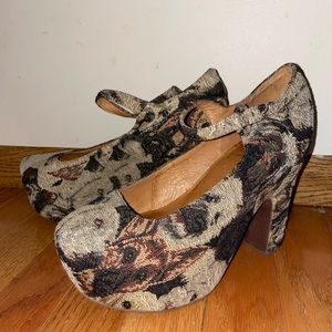 MOVING SALE jeffery campbell limited dog tapestry mary janes 8